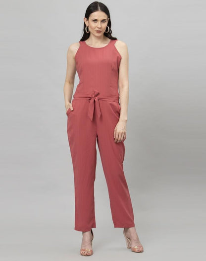 Light Pink Coloured Plain Poly Rayon Jumpsuit | SLV133TK2753