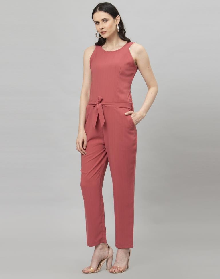 Light Pink Coloured Plain Poly Rayon Jumpsuit | SLV133TK2753