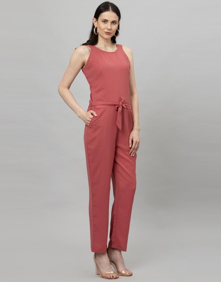 Light Pink Coloured Plain Poly Rayon Jumpsuit | SLV133TK2753