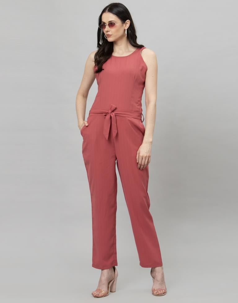 Light Pink Coloured Plain Poly Rayon Jumpsuit | SLV133TK2753