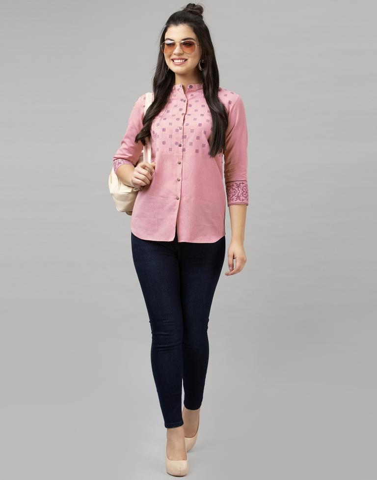 Charming Pink Coloured Khadi Printed Cotton Tops | SLV142TK2782