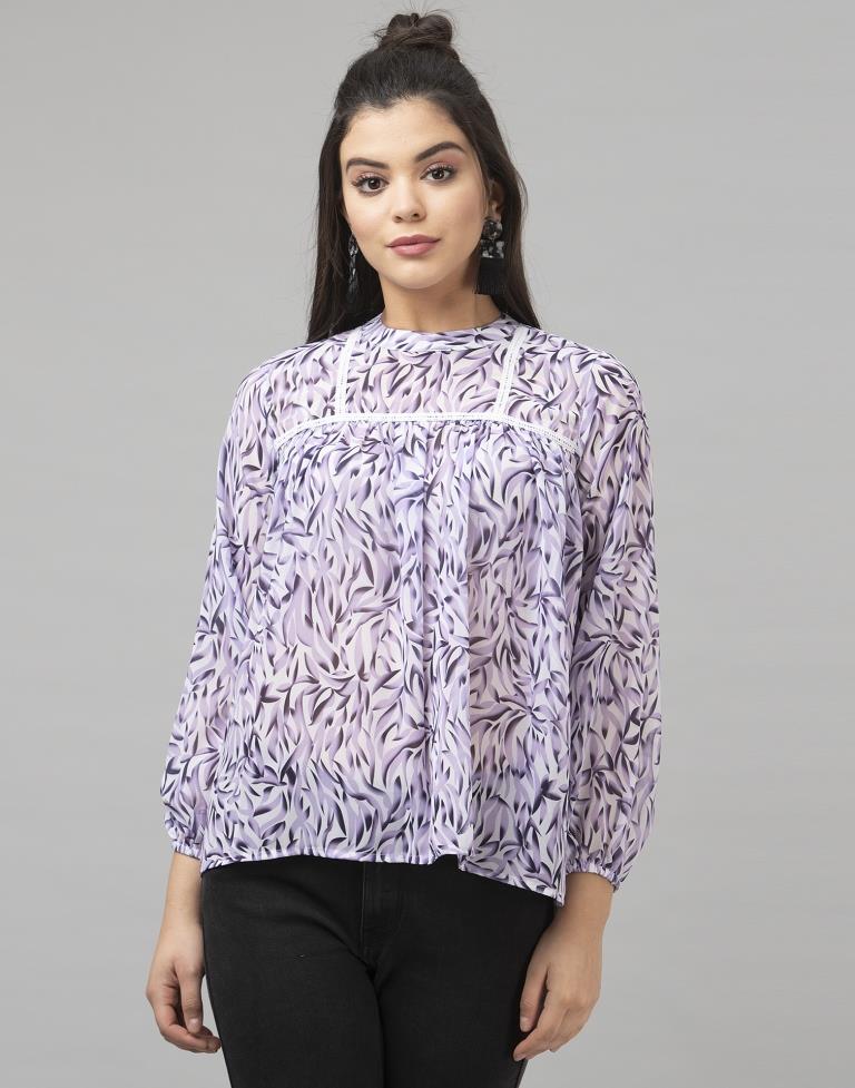 Dazzling Purple Coloured Digital Printed Georgette Tops | SLV142TK2783