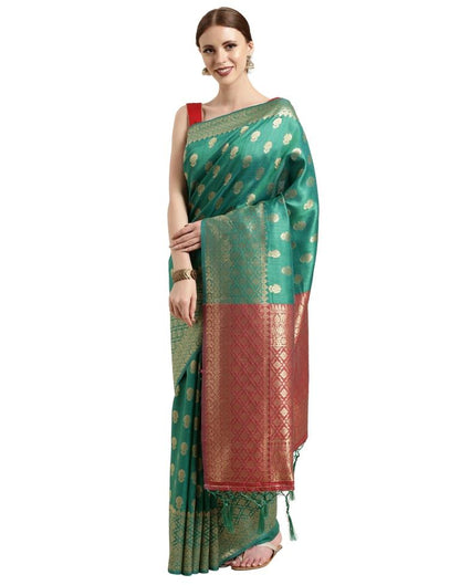 Turquoise Coloured Jacquard Silk Saree | SLV1434S136