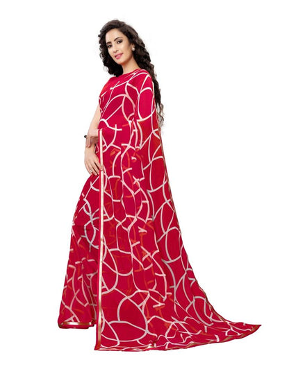 Red Coloured Printed Chiffon Saree | SLV1438S102