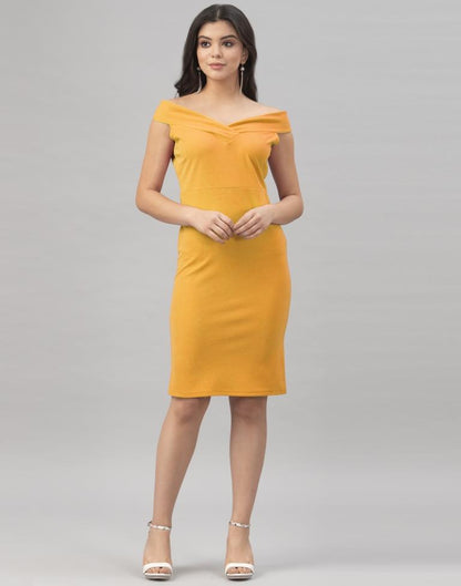 Mustard Yellow Coloured Knitted Lycra Dress | SLV151TK2812