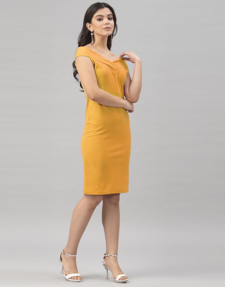 Mustard Yellow Coloured Knitted Lycra Dress | SLV151TK2812