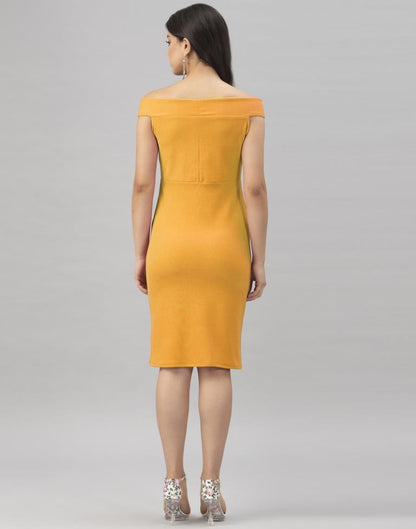 Mustard Yellow Coloured Knitted Lycra Dress | SLV151TK2812