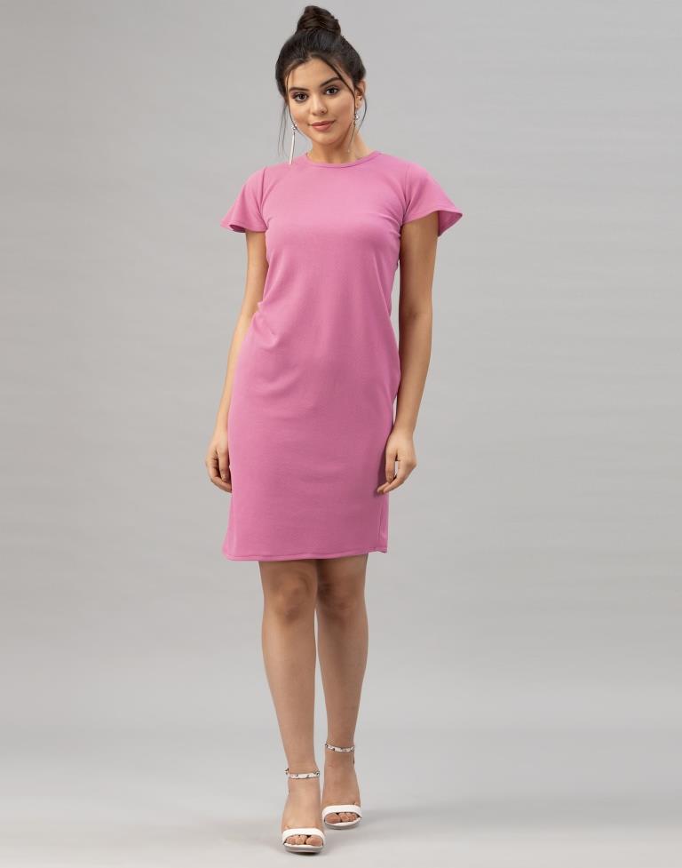 Flamboyant Pink Coloured Knitted Lycra Dress | SLV153TK2831