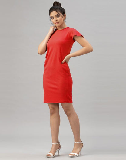 Epitome Red Coloured Knitted Lycra Dress | SLV153TK2833