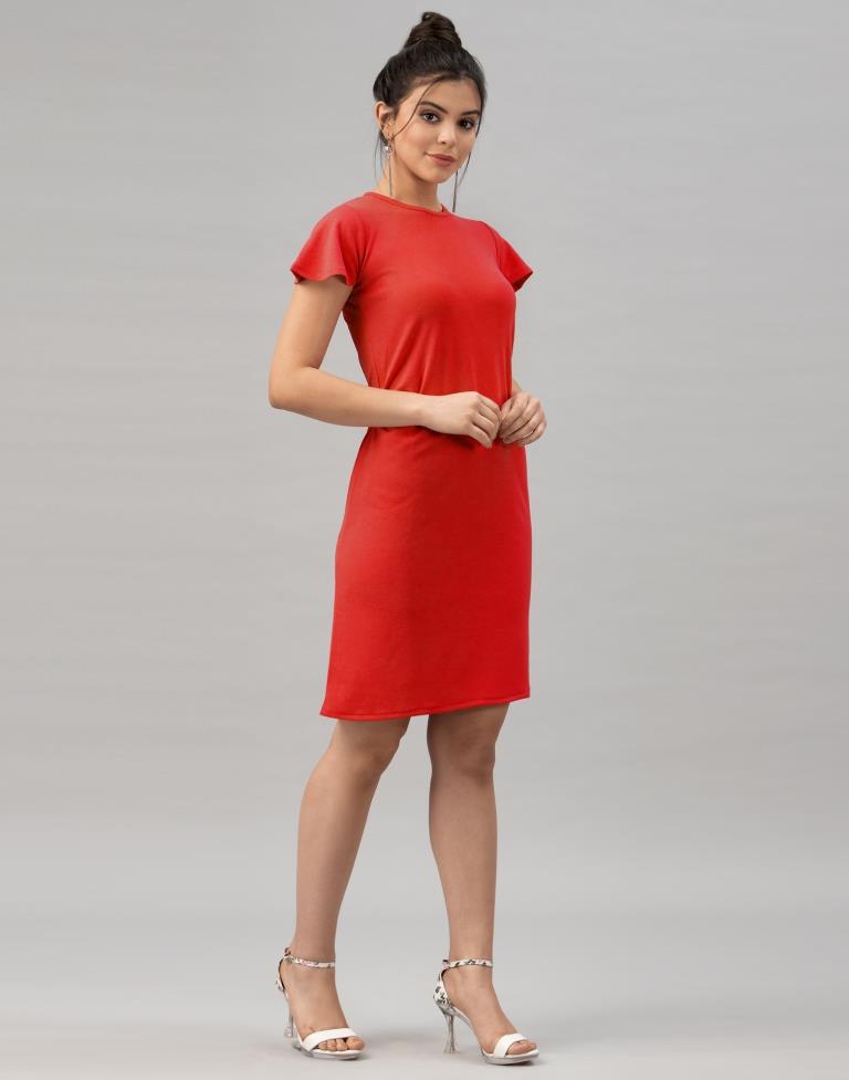 Epitome Red Coloured Knitted Lycra Dress | SLV153TK2833