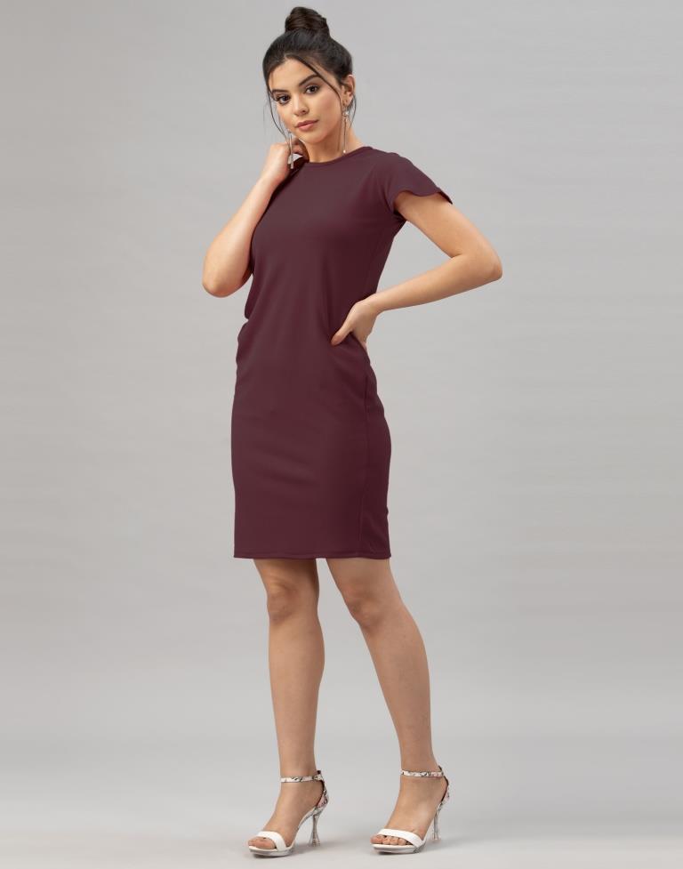 Idyiic Dark Brown Coloured Knitted Lycra Dress | SLV153TK2834