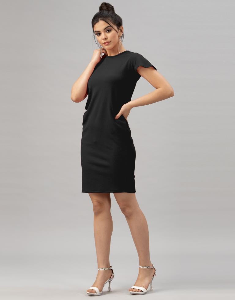 Favourable Black Coloured Knitted Lycra Dress | SLV153TK2836