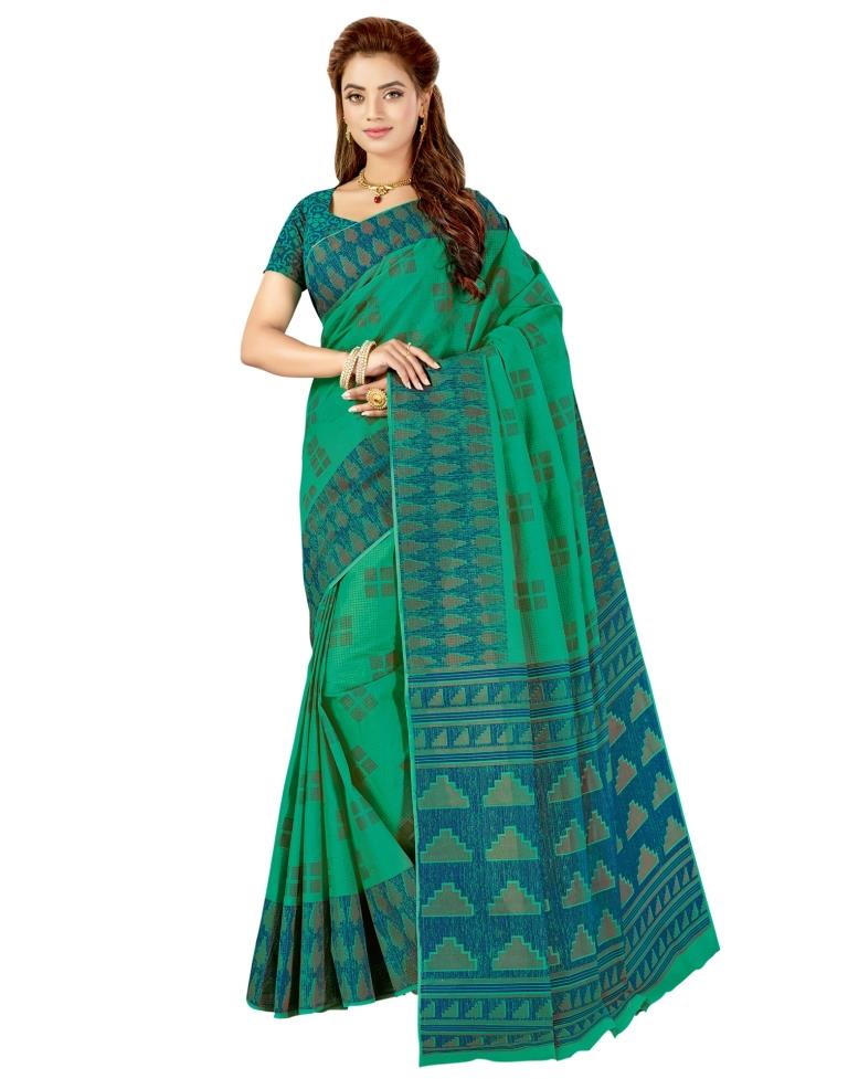 Paris Green Coloured Printed Cotton Saree | SLV1547S49