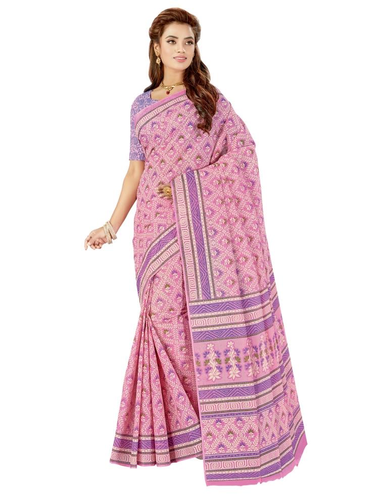 Hot Pink Coloured Printed Cotton Saree | SLV1547S51