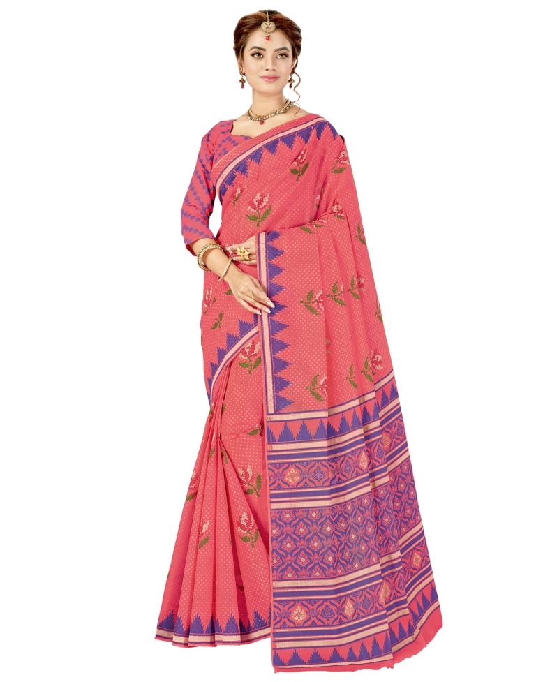 Dark Punch Pink Coloured Printed Cotton Saree | SLV1547S54