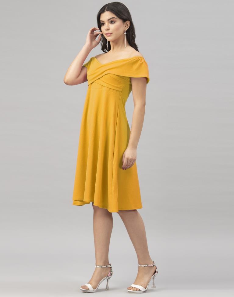 Rust Mustard Yellow Coloured Knitted Lycra Dress | SLV156TK2862