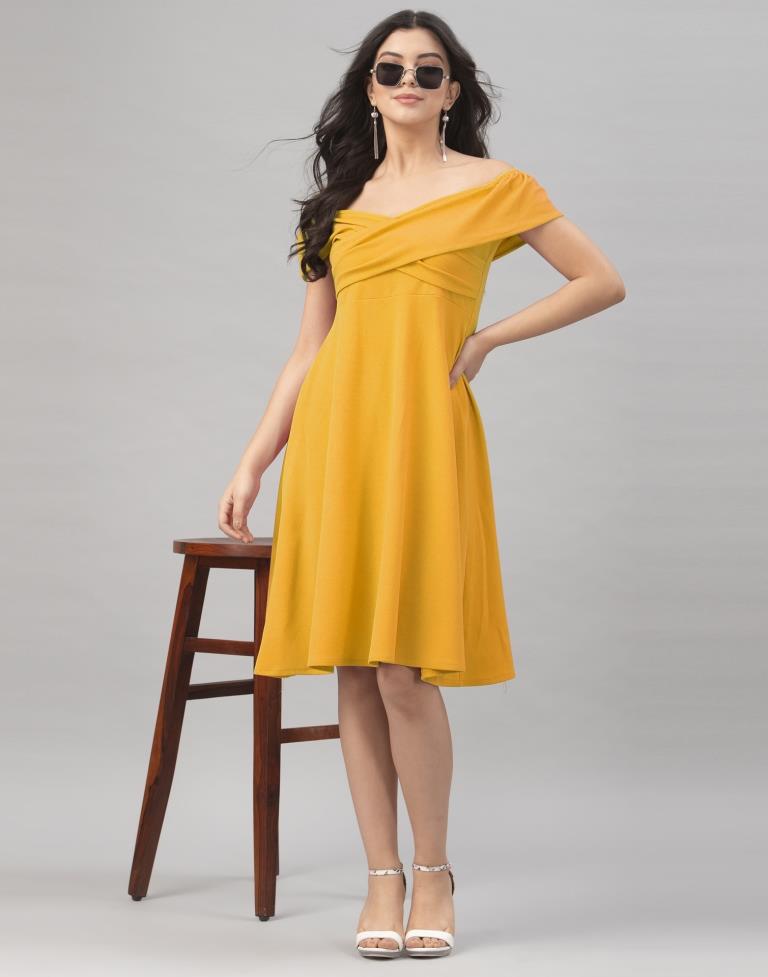Rust Mustard Yellow Coloured Knitted Lycra Dress | SLV156TK2862