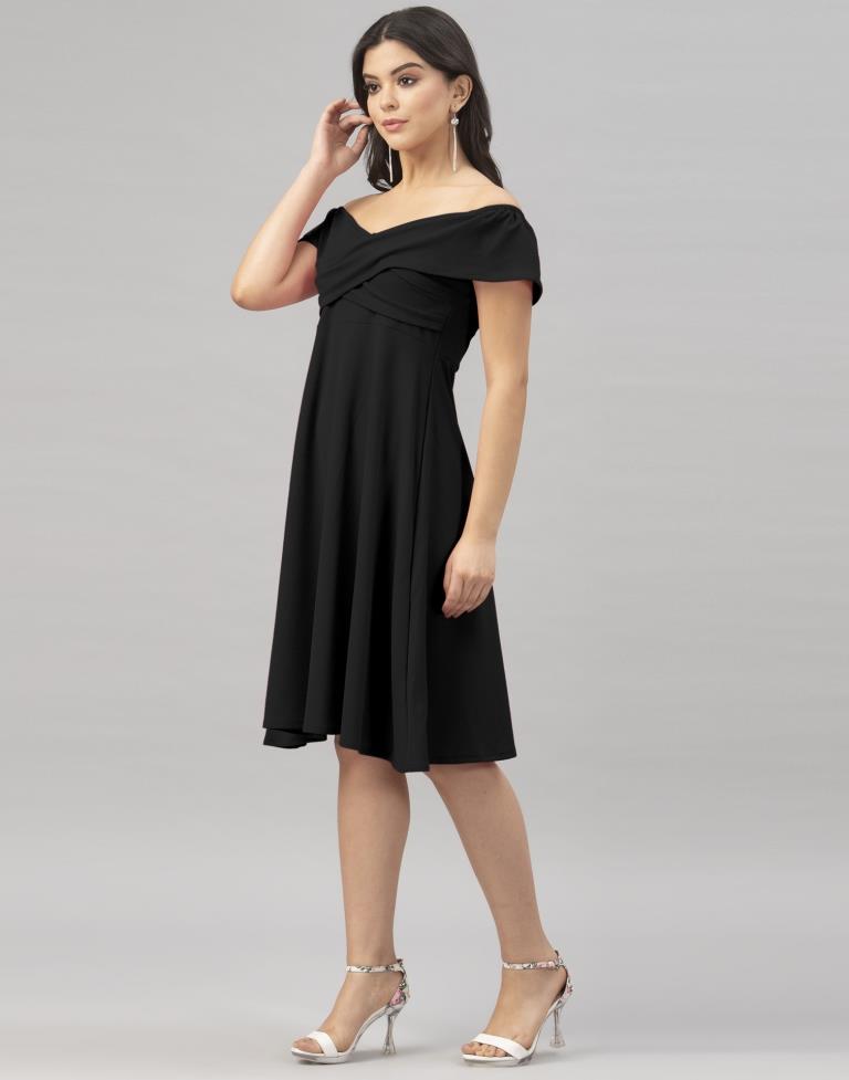 Fab Black Coloured Knitted Lycra Dress | SLV156TK2866