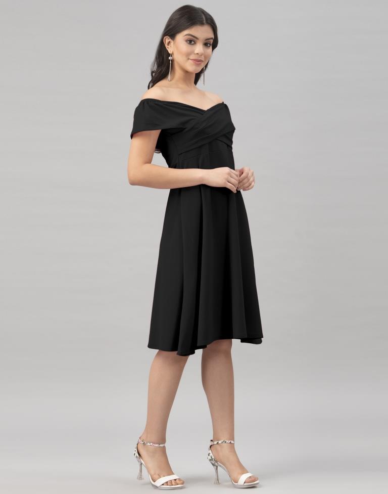 Fab Black Coloured Knitted Lycra Dress | SLV156TK2866