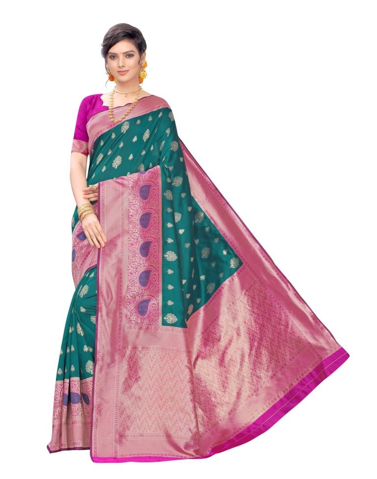 Green Coloured Poly Silk Jacquard Partywear Saree | SLV1604S109