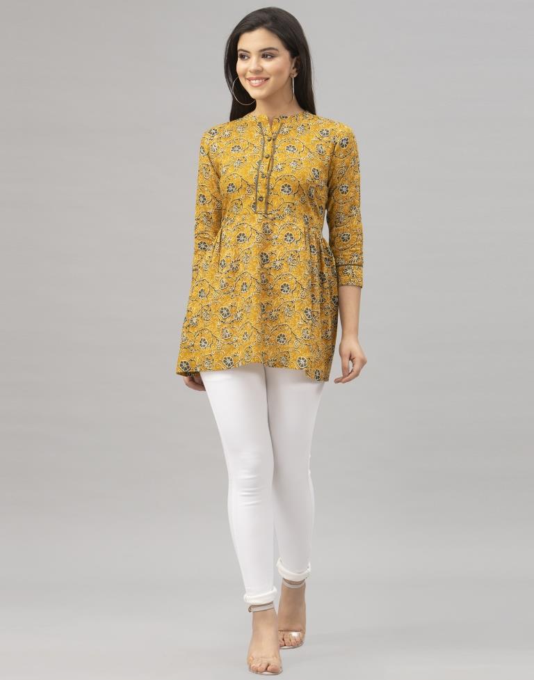 Mustard Yellow Printed Top | SLV163TK2813