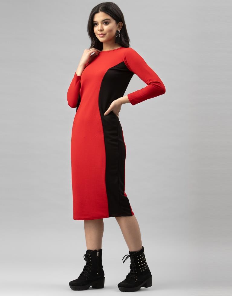 Designer Red Coloured Knitted Lycra Dress | SLV177TK2891