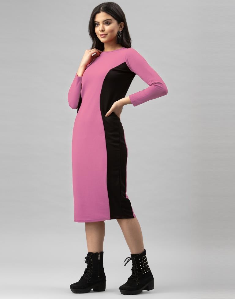 Beguiling Pink Coloured Knitted Lycra Dress | SLV177TK2892
