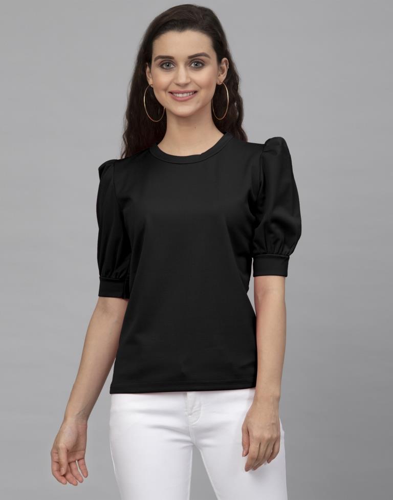 Glossy Black Coloured Knitted Lycra Tops | SLV178TK2905