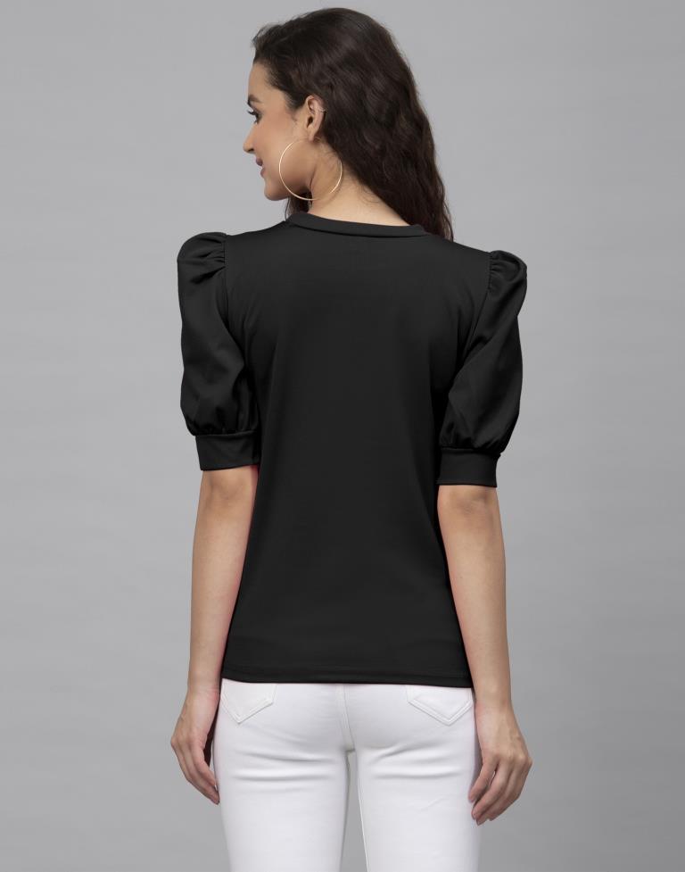 Glossy Black Coloured Knitted Lycra Tops | SLV178TK2905