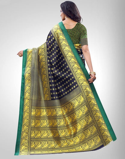 Navy Blue Coloured Printed Silk Saree | SLV1840S344