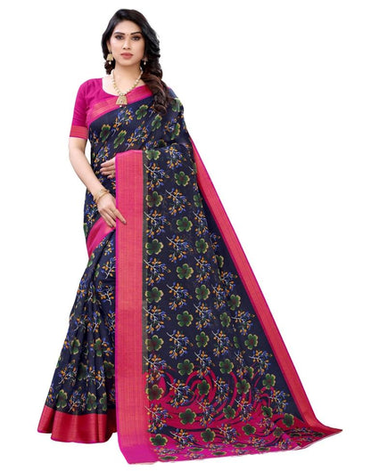 Navy Blue Cotton Printed Saree | 1914S214