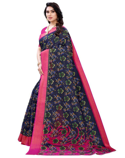 Navy Blue Cotton Printed Saree | 1914S214