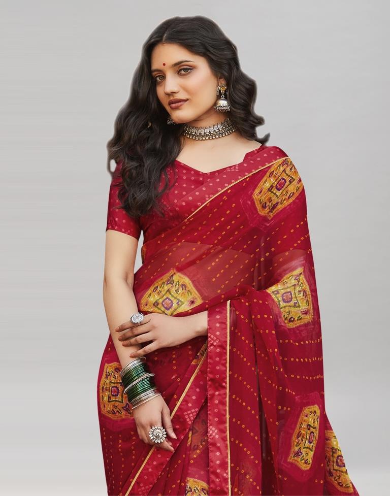 Exquisite Red Bandhani Printed Saree | 1919S24407