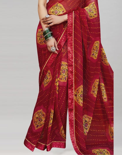 Exquisite Red Bandhani Printed Saree | 1919S24407