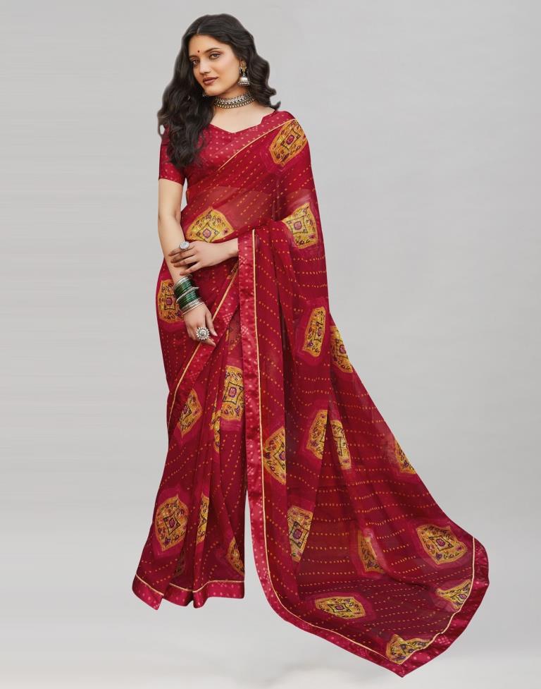 Exquisite Red Bandhani Printed Saree | 1919S24407