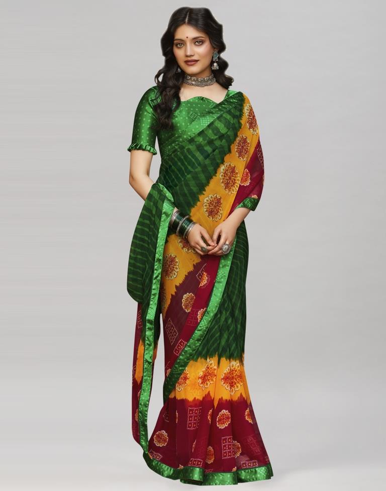 Green Bandhani Printed Saree | 1919S24408