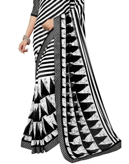 Black &amp; White Printed Saree | 1920S24510