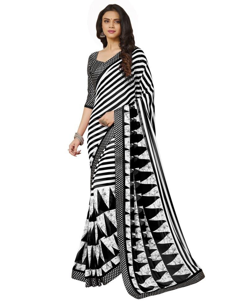 Black &amp; White Printed Saree | 1920S24510