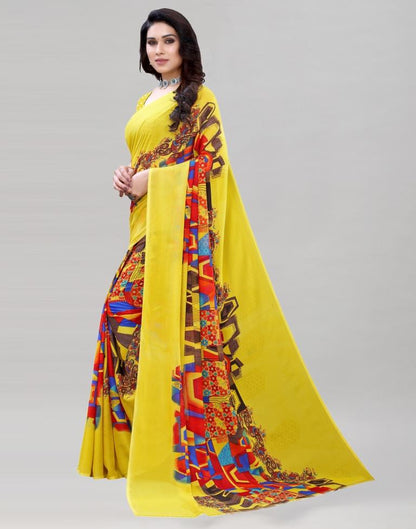 Lemon Yellow Printed Saree | 1923S336