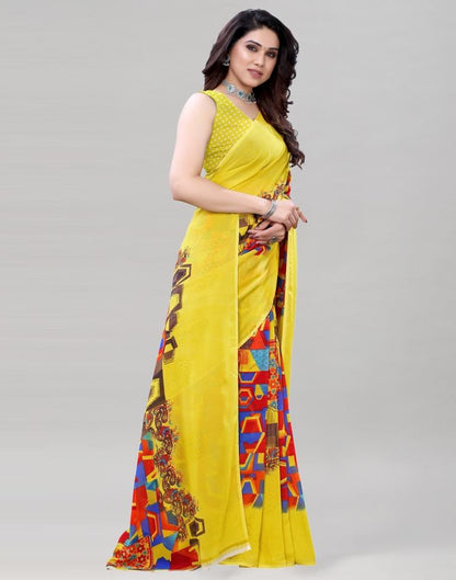 Lemon Yellow Printed Saree | 1923S336