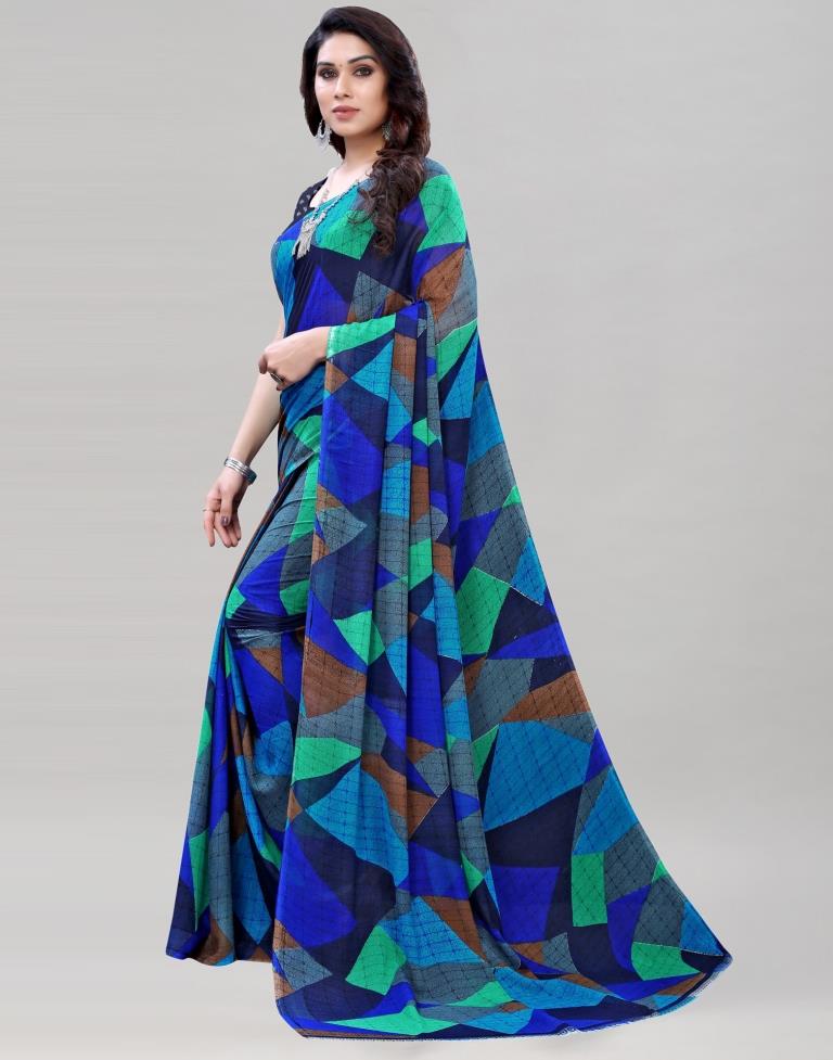 Bedazzling Blue Printed Saree | 1923S337