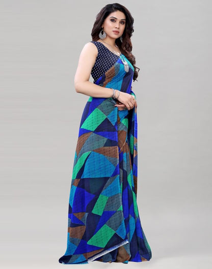 Bedazzling Blue Printed Saree | 1923S337