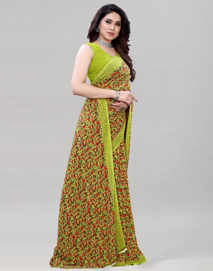 Olive Green Coloured Printed Georgette Saree | SLV1926S304