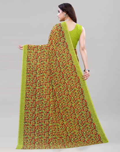Olive Green Coloured Printed Georgette Saree | SLV1926S304