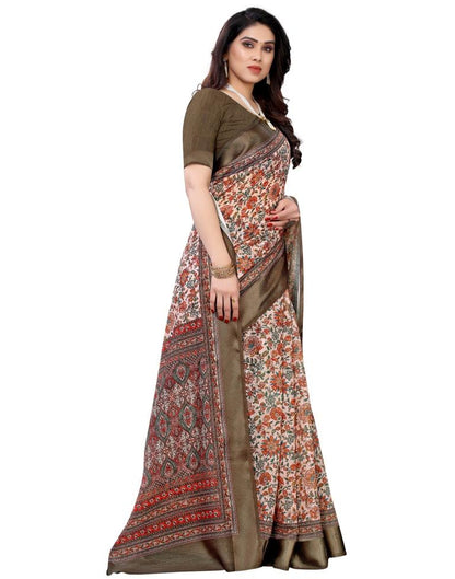 Peach Cotton Printed Saree | 1939S213