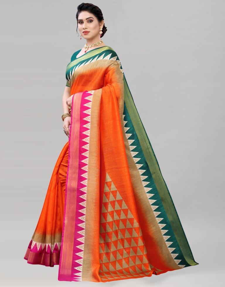 Orange Cotton Printed Saree | 1941S604