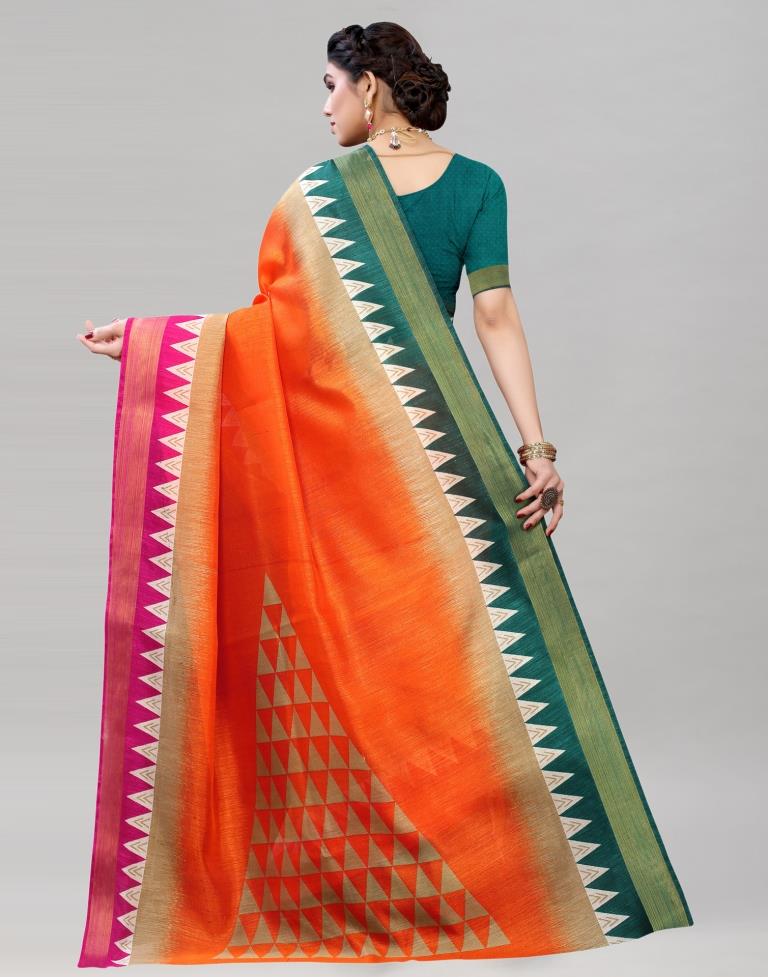 Orange Cotton Printed Saree | 1941S604