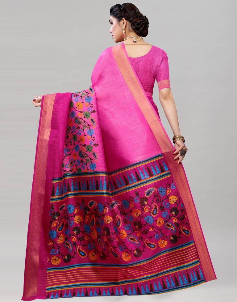 Pink Cotton Printed Saree | 1943S625