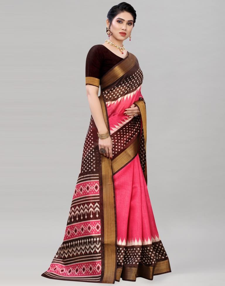 Pink Cotton Printed Saree | 1945S646