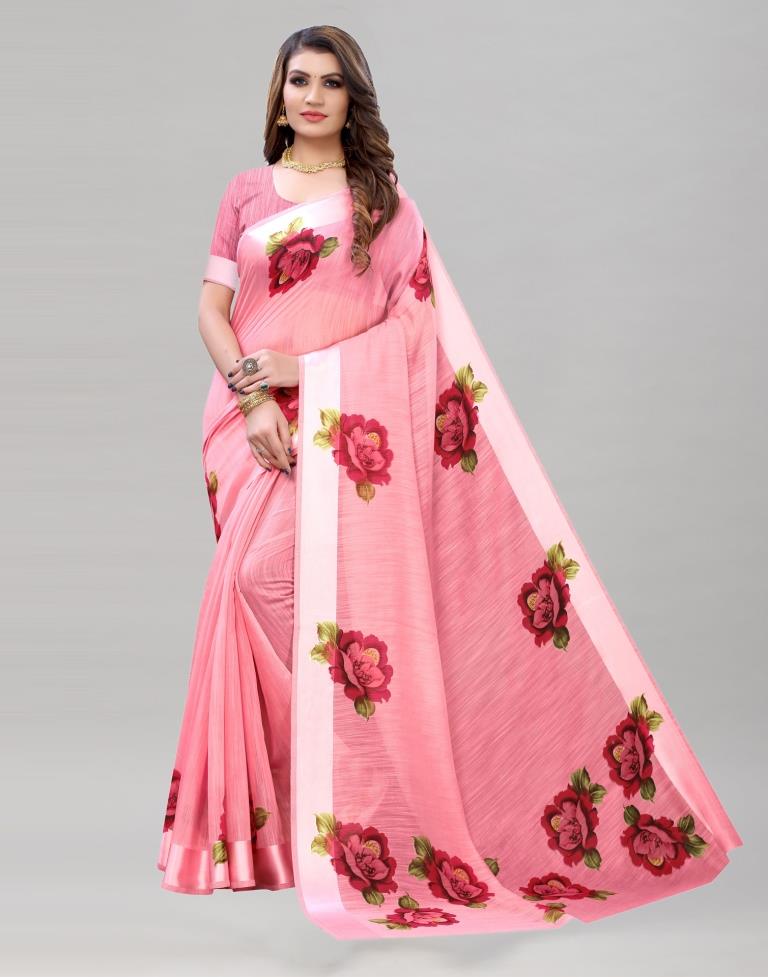 Punch Pink Cotton Printed Saree | 1951S464